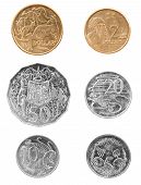 picture of currency  - Set of Australian coin currency including 5 10 20 and 50 cent coins plus 1 and two dollars isolated on white - JPG 