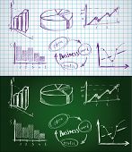 image of finance  - Set of the business  symbols drawn by a chalk on a blackboard and a pen on paper sheet - JPG 
