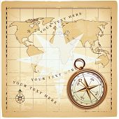 image of longitude  - Old compass on vintage map - JPG 