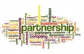 stock photo of venture  - Partnership and business concept in tag cloud on white - JPG 