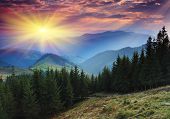 pic of sunset  - Majestic sunset in the mountains landscape - JPG 