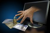 stock photo of confidential  - Identity theft on the web with credit cards and social security - JPG 