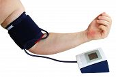 stock photo of pressure  - Man hand with the instrument for measuring blood pressure - JPG 