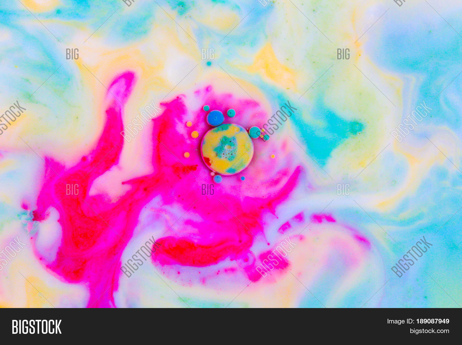 Abstract Background, Red And Blue Color Mix Together In Milk. Macro Photo Stock Photo & Stock