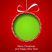 picture of holidays  - Abstract green Christmas ball cutted from paper on red background - JPG 