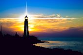 picture of sunset  - Lighthouse on sunset - JPG 
