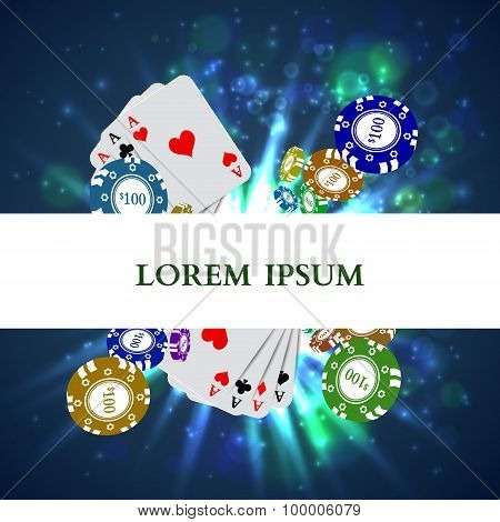 Casino Roulette Playing Cards witn Falling Chips