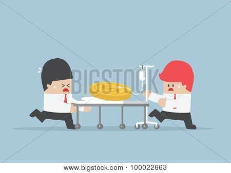 Two Businessmen With Dollars Coin On Hospital Bed