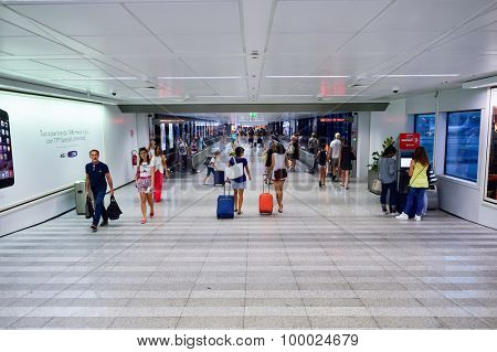 ROME, ITALY - AUGUST 04, 2015: Fiumicino Airport interior. Fiumicino - Leonardo da Vinci International Airport is a major international airport in Rome, Italy