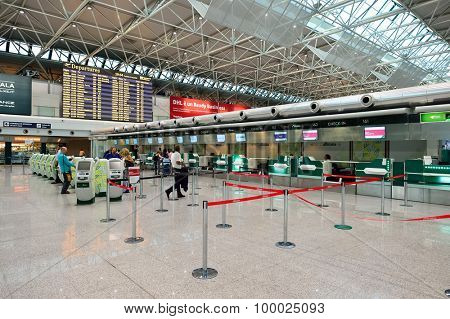 ROME, ITALY - AUGUST 04, 2015: Fiumicino Airport interior. Fiumicino - Leonardo da Vinci International Airport is a major international airport in Rome, Italy