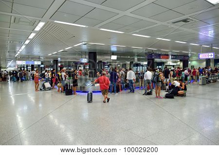ROME, ITALY - AUGUST 04, 2015: Fiumicino Airport interior. Fiumicino - Leonardo da Vinci International Airport is a major international airport in Rome, Italy
