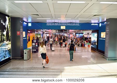 ROME, ITALY - AUGUST 04, 2015: Fiumicino Airport interior. Fiumicino - Leonardo da Vinci International Airport is a major international airport in Rome, Italy