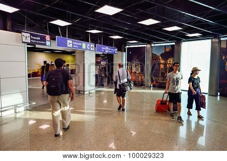 ROME, ITALY - AUGUST 04, 2015: Fiumicino Airport interior. Fiumicino - Leonardo da Vinci International Airport is a major international airport in Rome, Italy