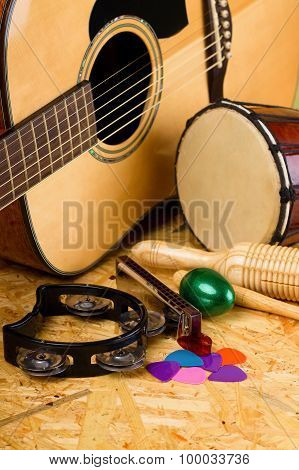Set Of Musical Instruments On Osb