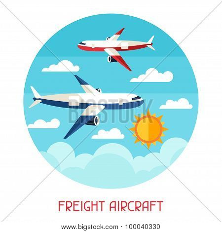 Freight aicraft transport background in flat design style