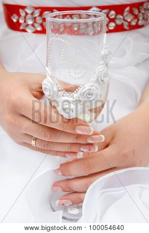 Wedding Glass In Hands Of The Bride