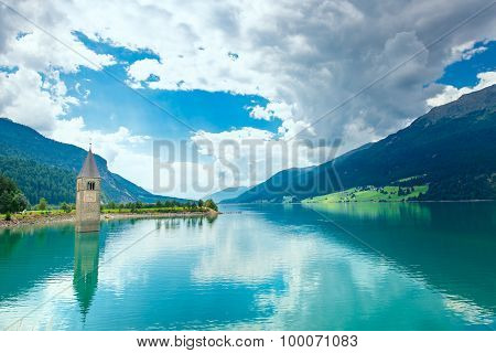 Bell Tower Of The Reschensee (resia) South Tyrol Italy