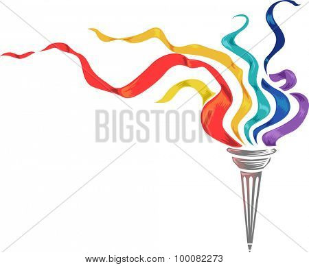 Illustration of a Torch with Colorful Strips of Paper Fluttering on Top