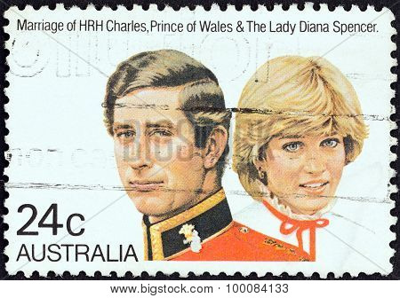 AUSTRALIA - CIRCA 1981: A stamp printed in Australia shows Prince Charles and Lady Diana Spencer