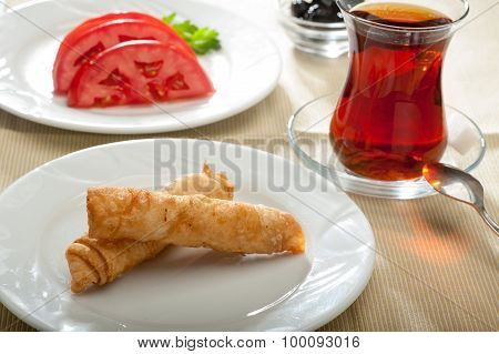Sigara Boregi With Tea