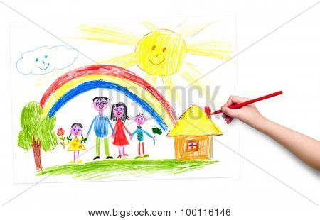 child hand with pencil drawing picture