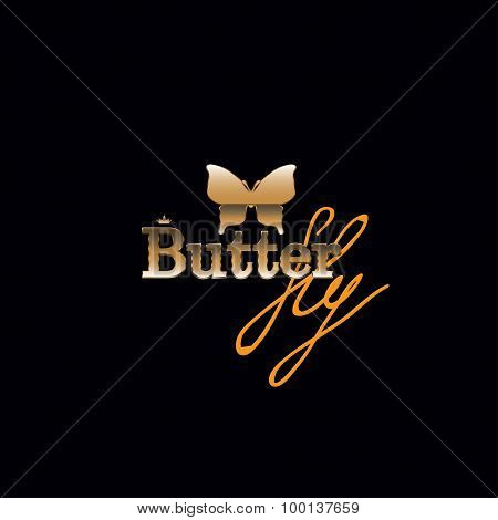 Golden butterfly with text logo