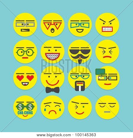 Cute colorful emoticons set - Conceptual and emotional character faces icons for designs