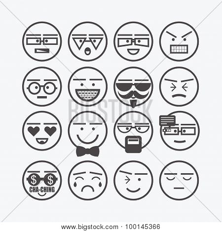 Cute emoticons set - Line conceptual and emotional character faces icons for designs