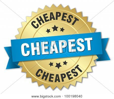 Cheapest 3D Gold Badge With Blue Ribbon