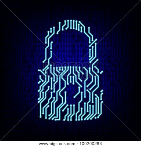 Security concept. Circuit board lock vector illustration.