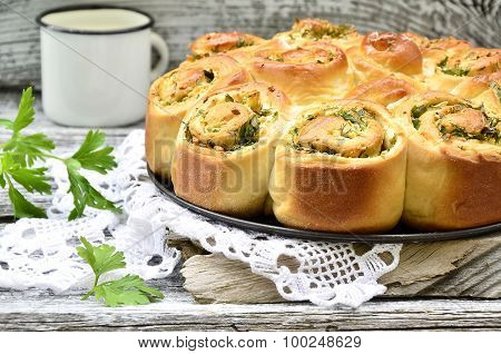 Yeast Cake With Cheese And Herb.
