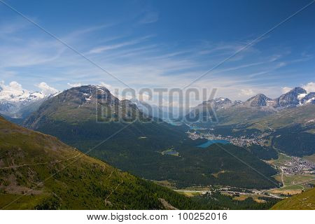 Panorama Of The Upper Engadine From Muottas Muragl