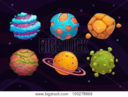 Set of cartoon fantasy planet