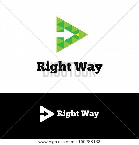 Vector green arrow in triangle negative space logotype