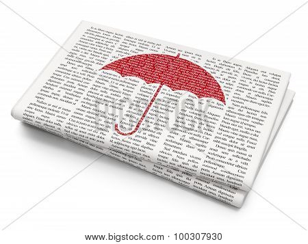 Security concept: Umbrella on Newspaper background