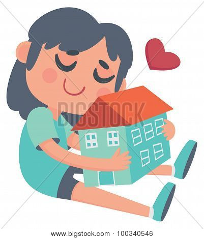 Girl Hugging A House