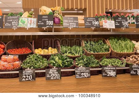 Selection Vegetables In A Supermarket Siam Paragon In Bangkok, Thailand.