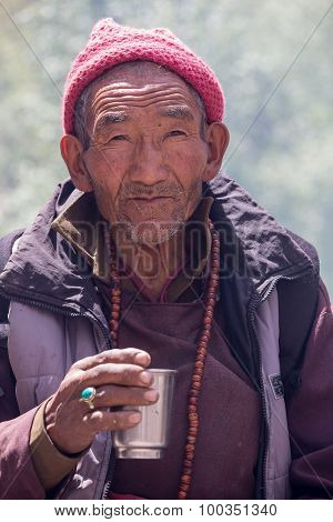 Tibetan Buddhist Old Men In Hemis Monastery. Ladakh, North India