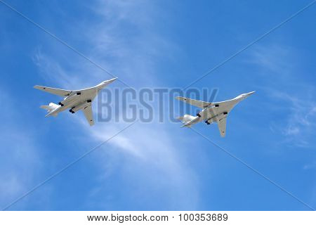 Russian military aircrafts Tu-160 in flight