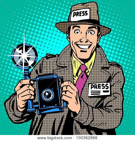 Photographer paparazzi at work press media camera. The reporter