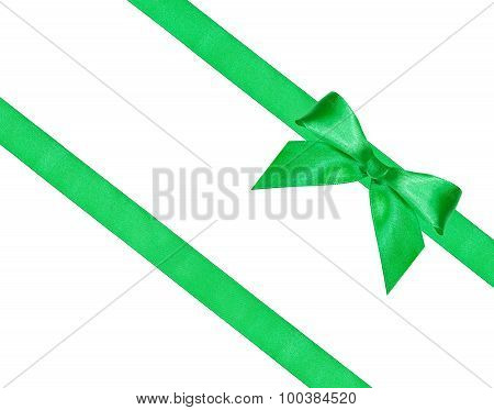 Big Green Bow Knot On Two Diagonal Silk Ribbons