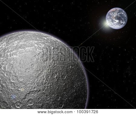 Bright Moon And A Distant Planet