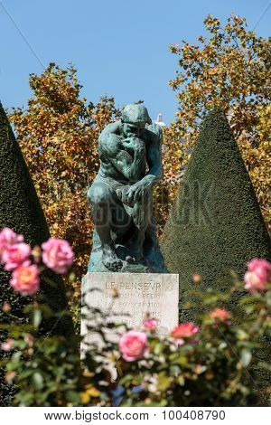 PARIS, FRANCE - SEPTEMBER 12, 2014: The Thinker in Rodin Museum in Paris