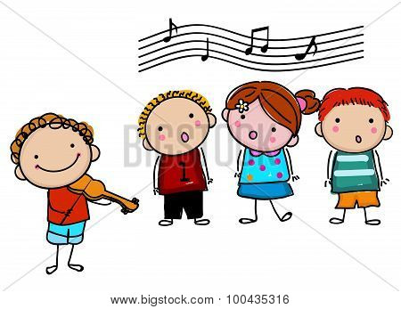 Illustration of group of cute children singing