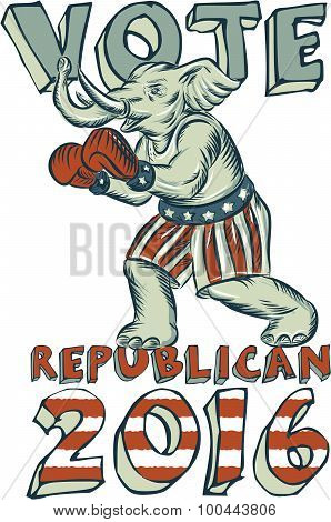 Vote Republican 2016 Elephant Boxer Isolated Etching