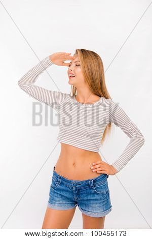 Cheerful Girl Looking Afar