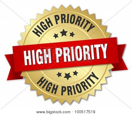 High Priority 3D Gold Badge With Red Ribbon