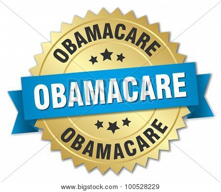 Obamacare 3D Gold Badge With Blue Ribbon
