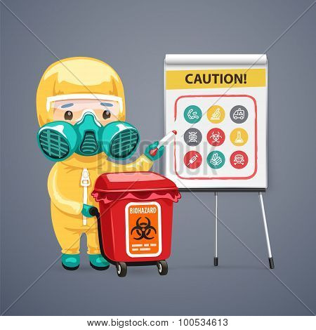 Caution Biohazard Poster with Doctor and Flipchart