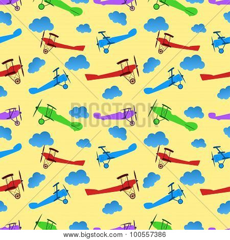 Seamless pattern from children colored retro planes